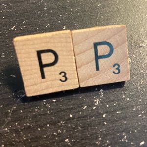 Handmade “P” Scrabble Tile Earrings